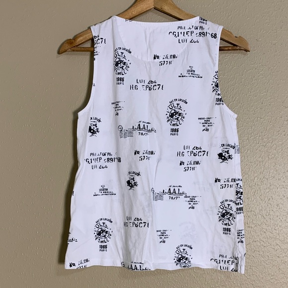 Anthropologie‎ White Black Print Postal Graphic Tank Top S - Picture 5 of 7